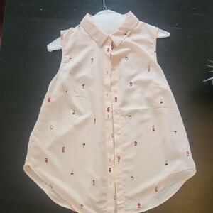 Workshop Republic Peach Sleeveless Button-Up Shirt with Fun Cocktails Print